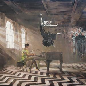 "Przerwana lekcja muzyki V" olej na płótnie 100x150cm, 2018