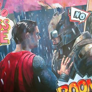 "When Batman  meets Superman" olej na płótnie 80x130cm, 2018